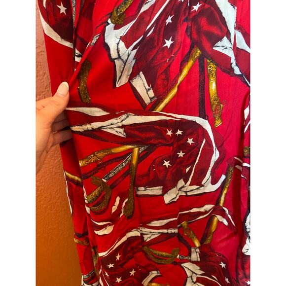 Jones New York Wrap Skirt 20 Silk Red Patriotic Flag Swords Pockets Independence - Picture 9 of 10